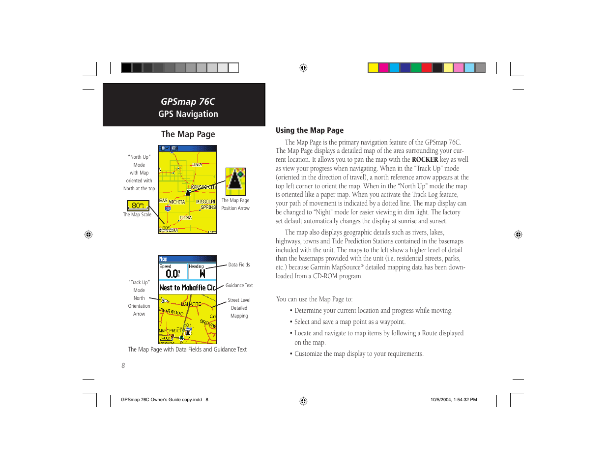 Gpsmap 76c gps navigation the map page | Garmin GPSMAP 76C User Manual | Page 18 / 96