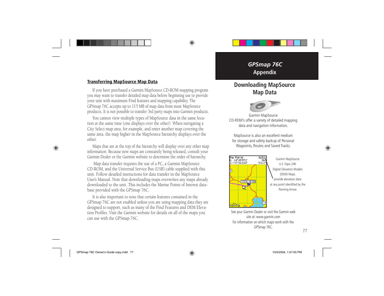 Downloading mapsource map data | Garmin GPSMAP 76C User Manual | Page 87 / 96