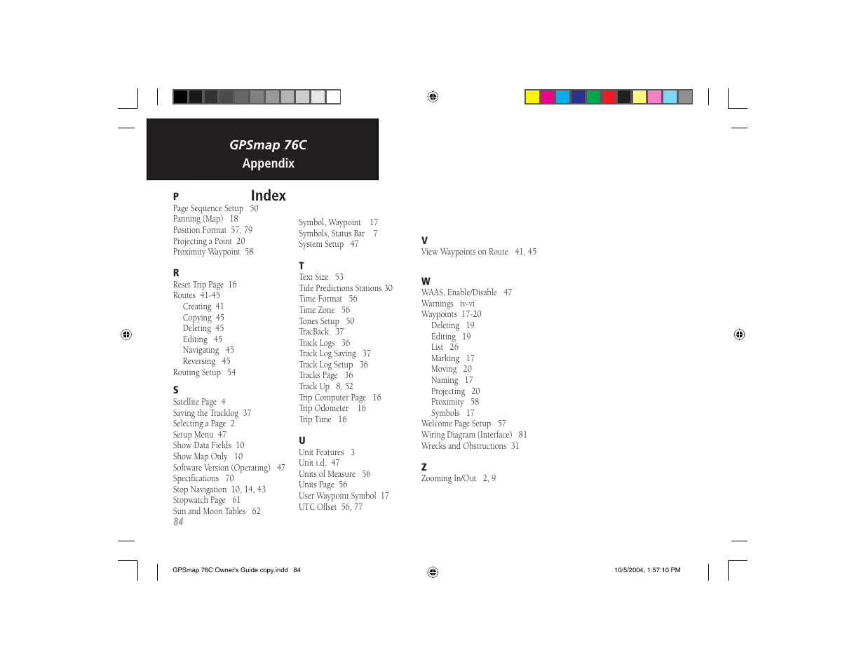 Index | Garmin GPSMAP 76C User Manual | Page 94 / 96