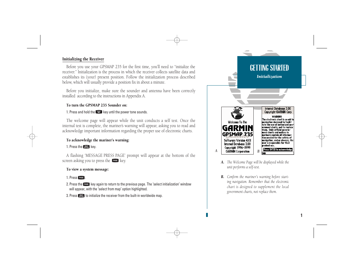 Getting started | Garmin GPSMAP 235 Sounder User Manual | Page 11 / 119