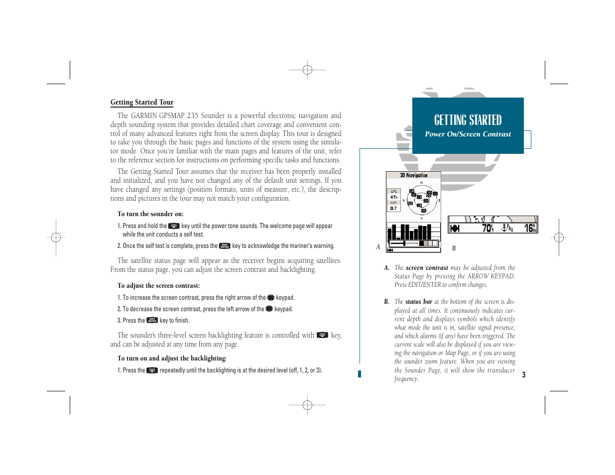 Getting started | Garmin GPSMAP 235 Sounder User Manual | Page 13 / 119