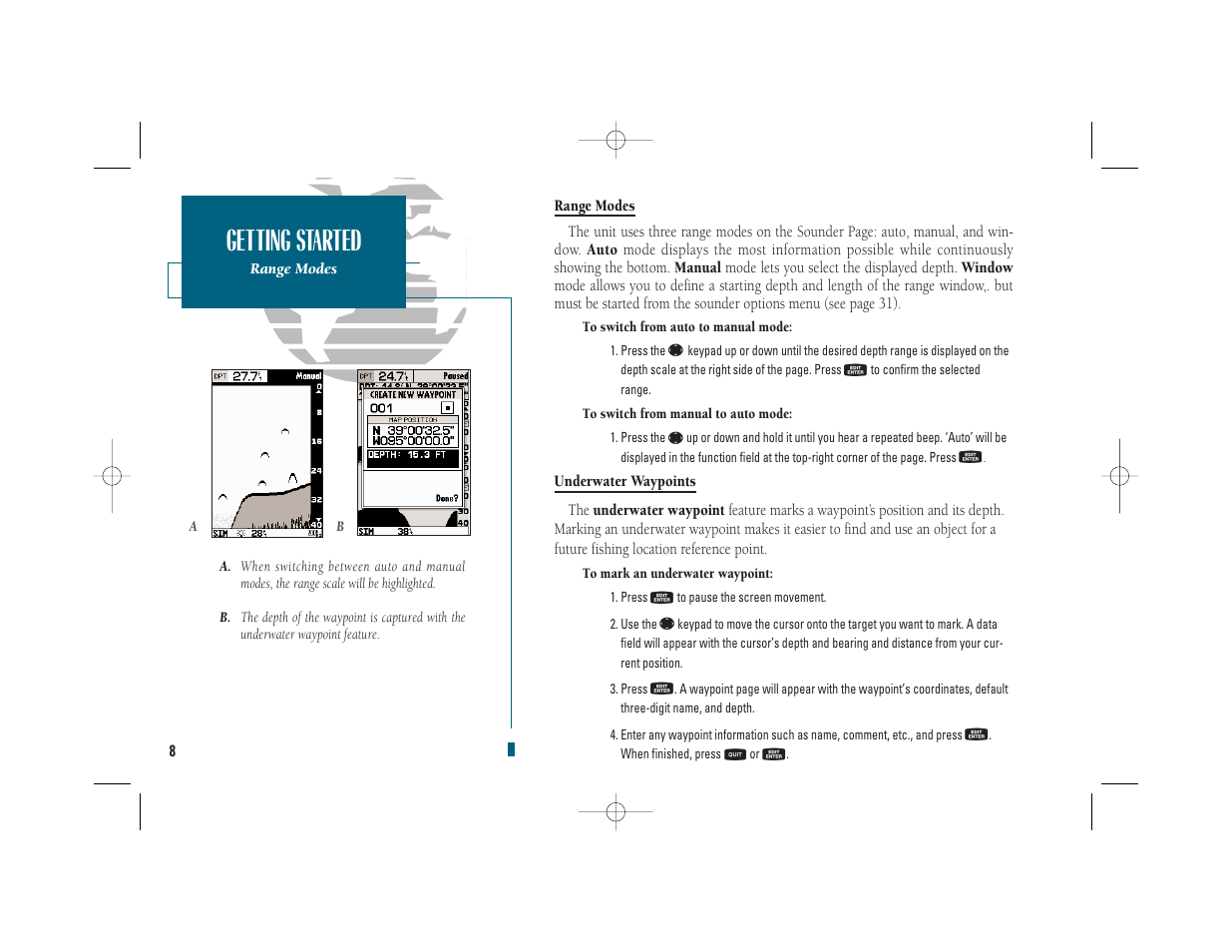 Getting started | Garmin GPSMAP 235 Sounder User Manual | Page 18 / 119