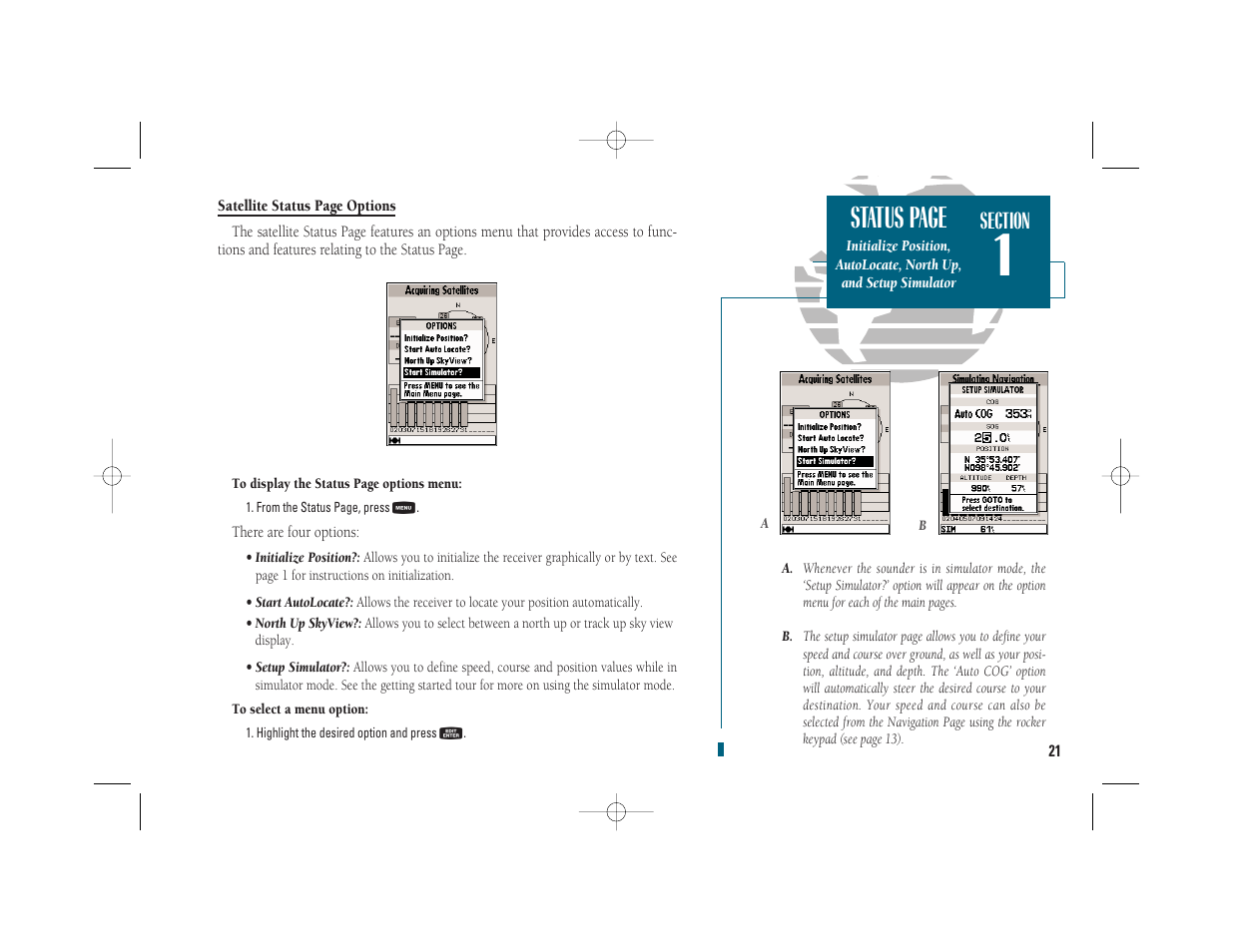 Status page | Garmin GPSMAP 235 Sounder User Manual | Page 31 / 119