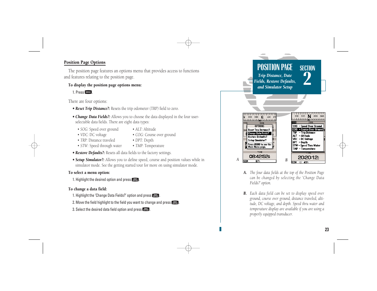 Position page | Garmin GPSMAP 235 Sounder User Manual | Page 33 / 119