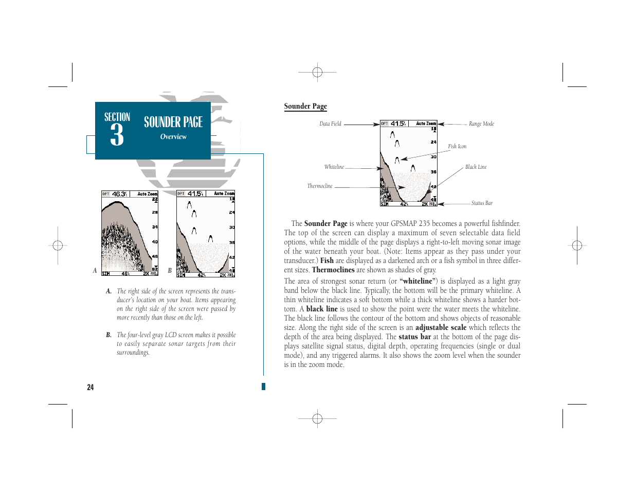 Sounder page | Garmin GPSMAP 235 Sounder User Manual | Page 34 / 119