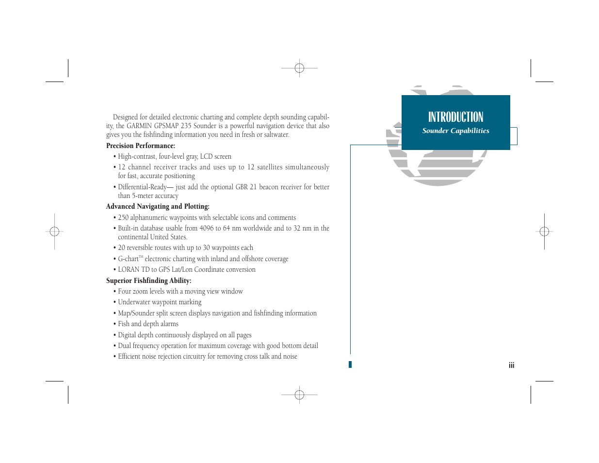 Introduction | Garmin GPSMAP 235 Sounder User Manual | Page 5 / 119