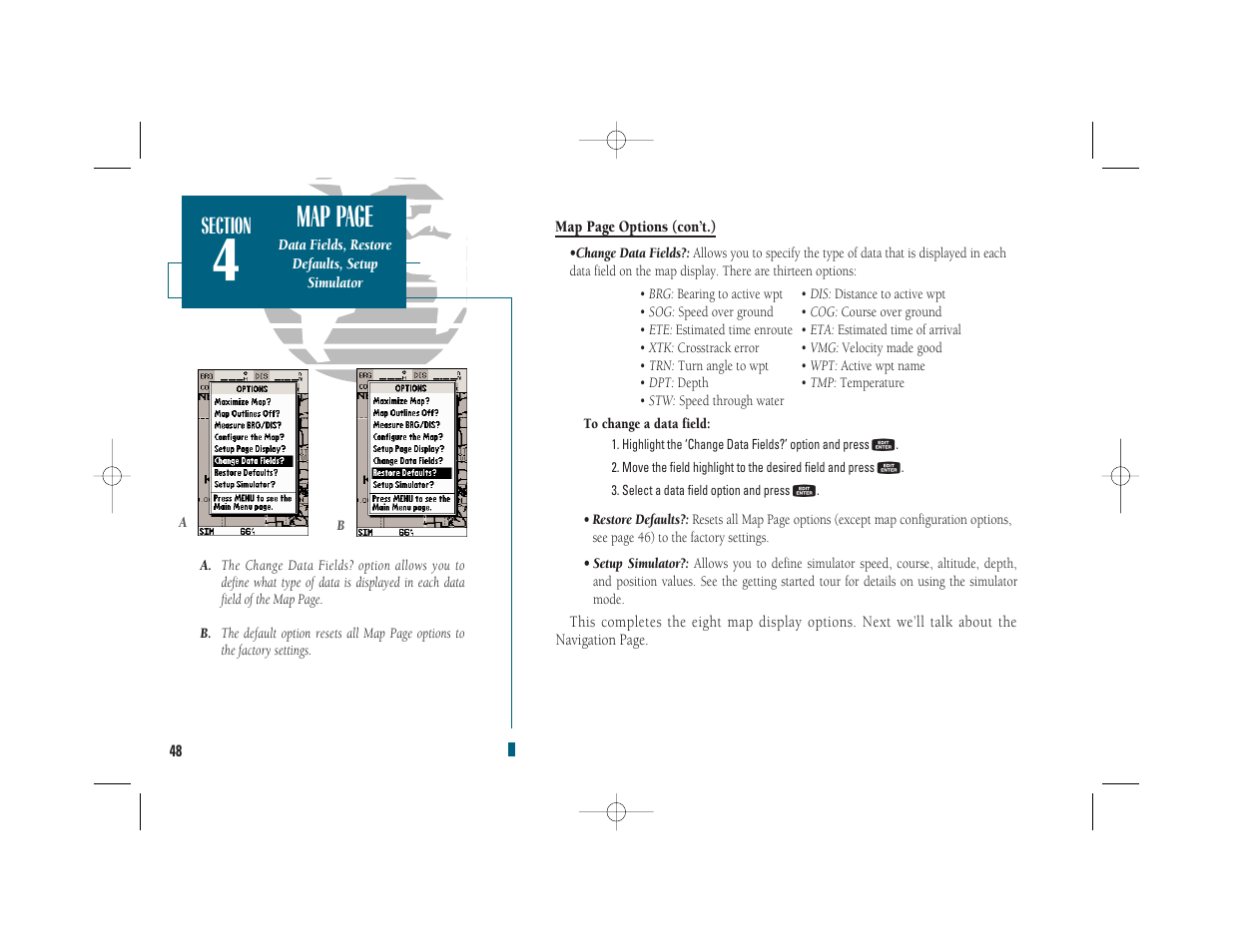 Getting start- ed, Map page | Garmin GPSMAP 235 Sounder User Manual | Page 58 / 119