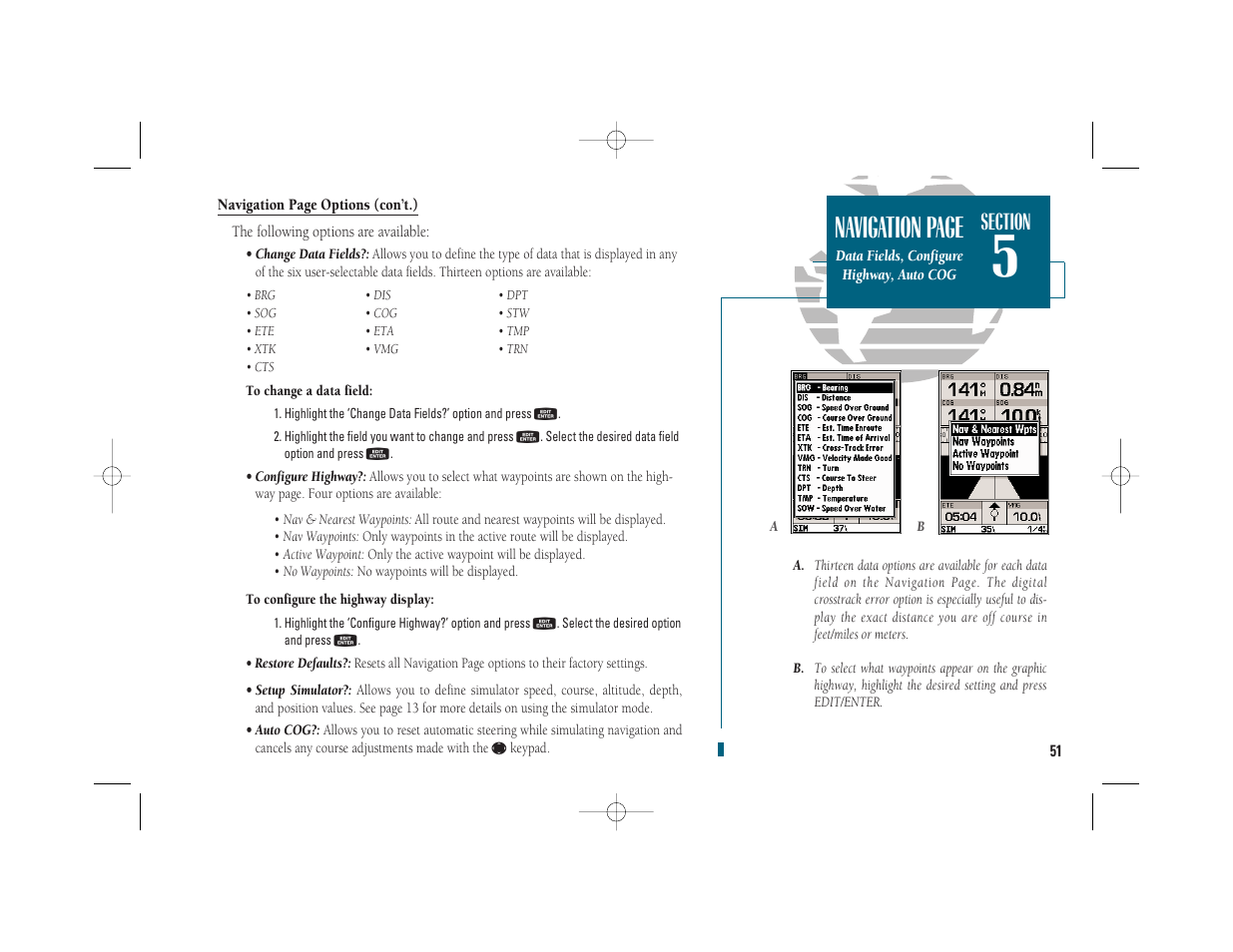 Getting start- ed, Navigation page | Garmin GPSMAP 235 Sounder User Manual | Page 61 / 119