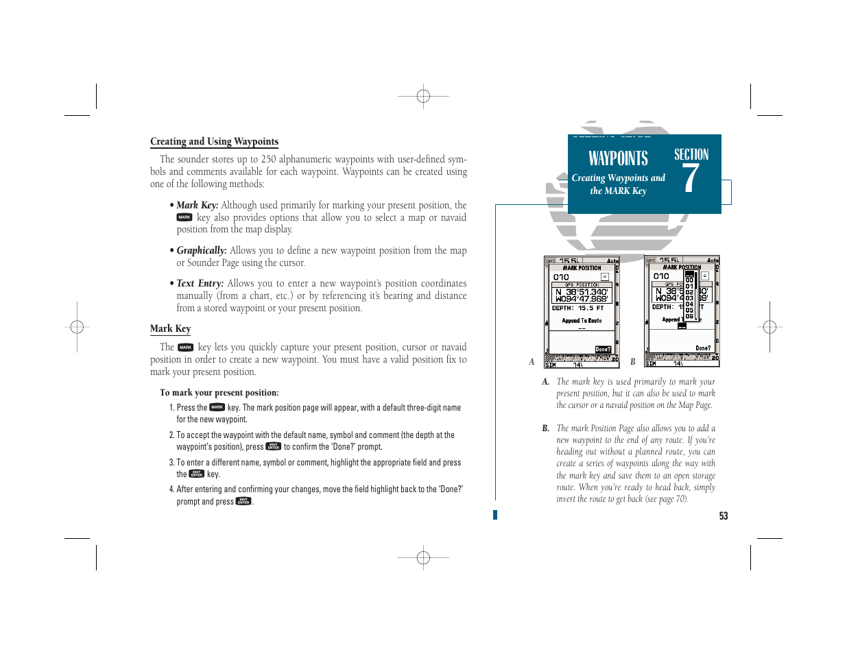 Getting start- ed, Waypoints | Garmin GPSMAP 235 Sounder User Manual | Page 63 / 119