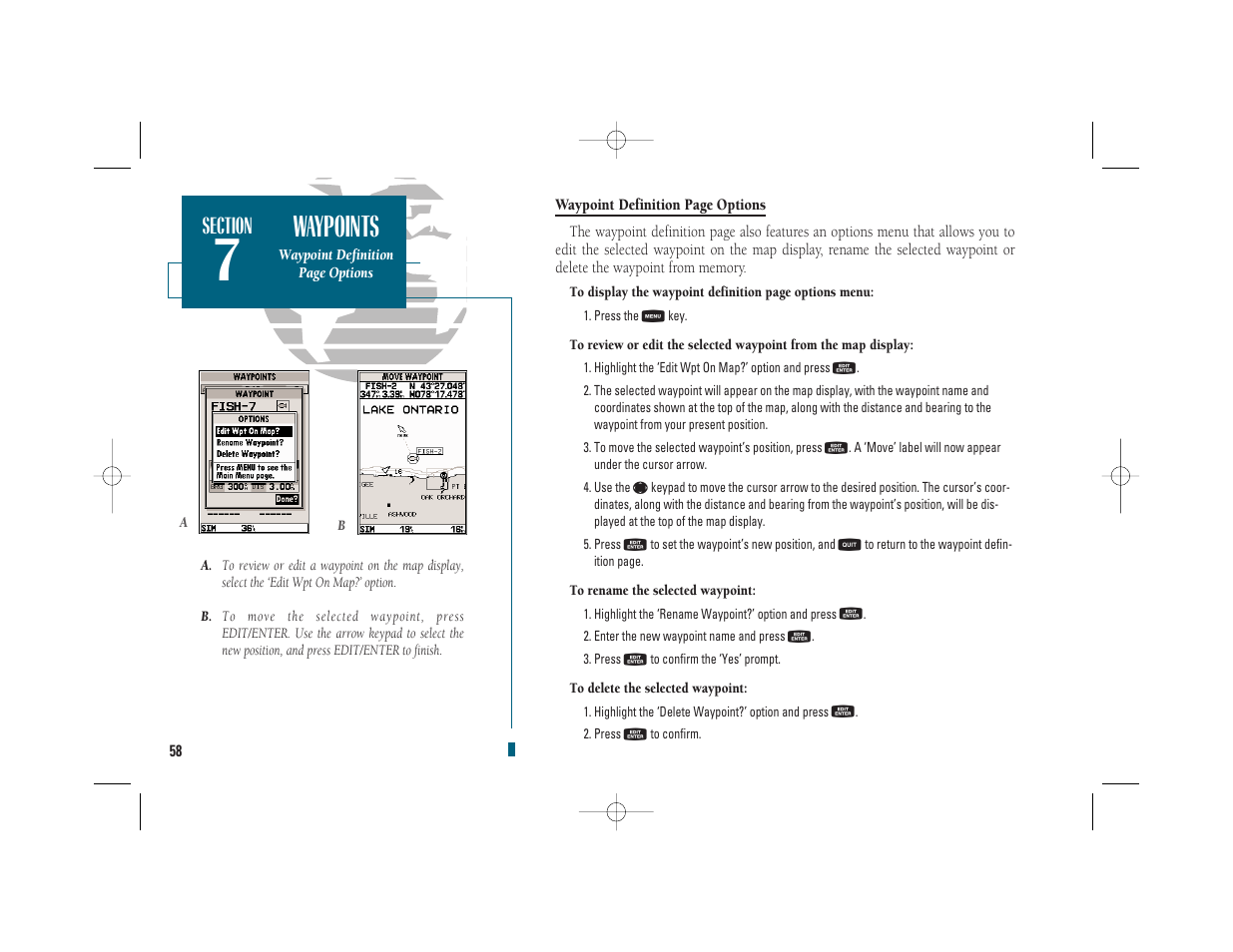 Getting start- ed, Waypoints | Garmin GPSMAP 235 Sounder User Manual | Page 68 / 119