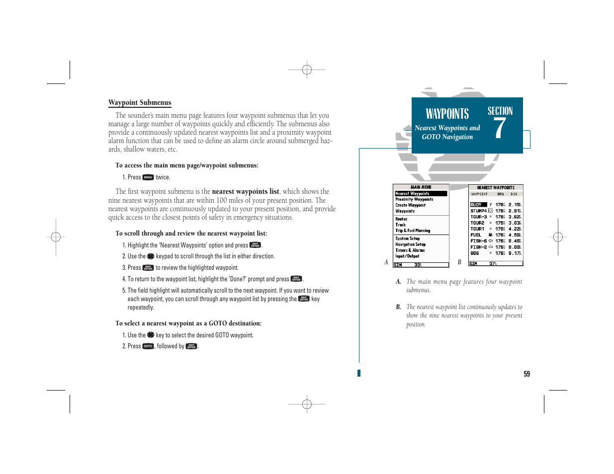 Getting start- ed, Waypoints | Garmin GPSMAP 235 Sounder User Manual | Page 69 / 119