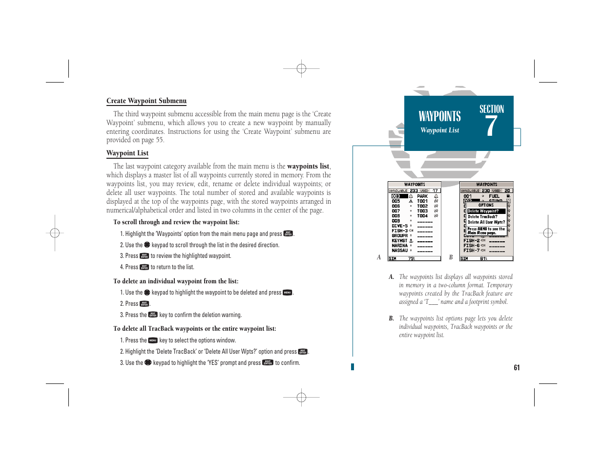 Getting start- ed, Waypoints | Garmin GPSMAP 235 Sounder User Manual | Page 71 / 119