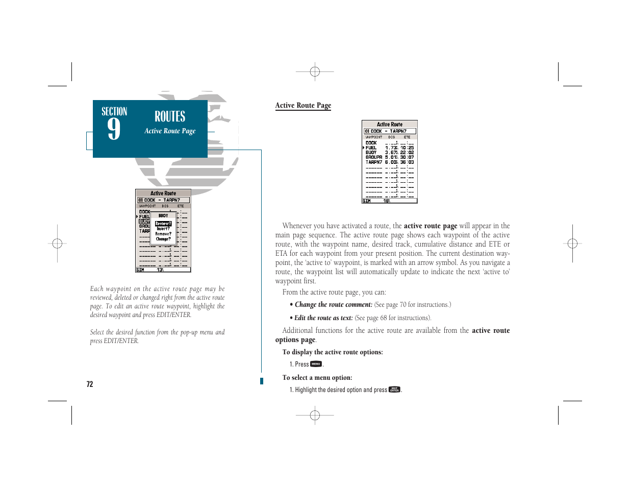 Getting start- ed, Routes | Garmin GPSMAP 235 Sounder User Manual | Page 82 / 119