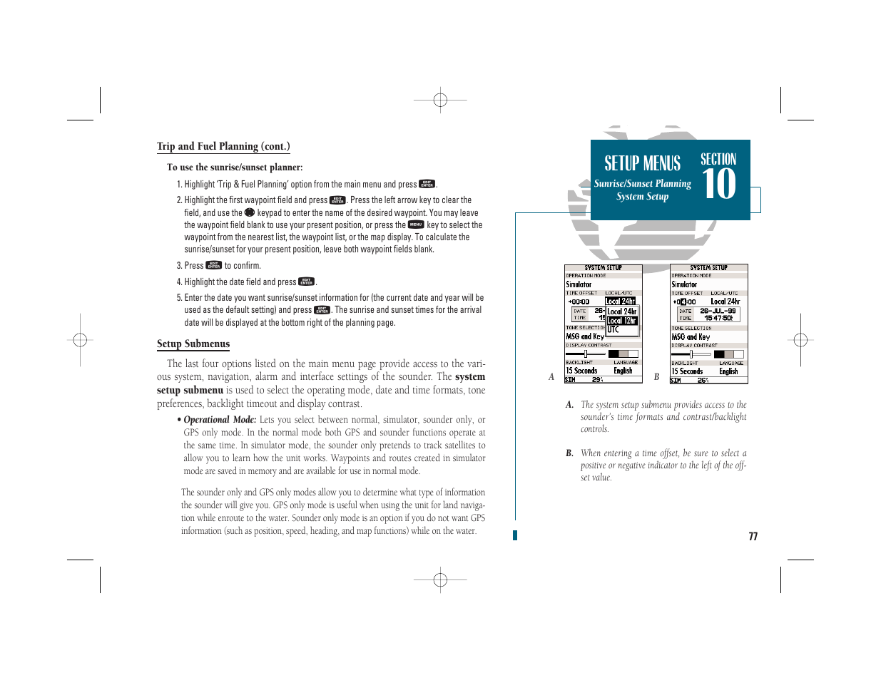 Getting start- ed, Setup menus | Garmin GPSMAP 235 Sounder User Manual | Page 87 / 119