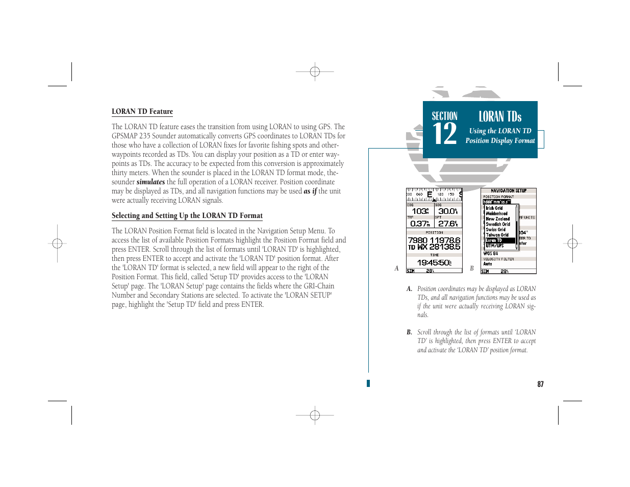 Loran tds | Garmin GPSMAP 235 Sounder User Manual | Page 97 / 119