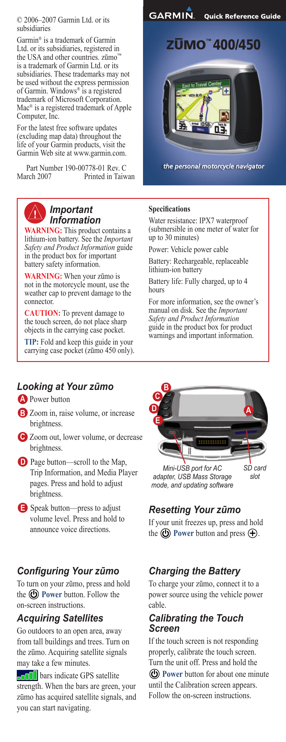 Garmin zumo 450 User Manual | 2 pages