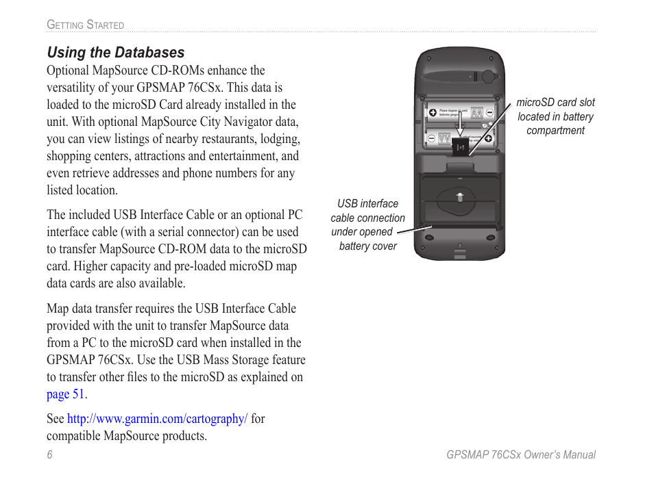 Using the databases | Garmin GPSMAP 76CSx User Manual | Page 12 / 64