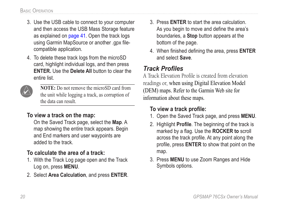 Track profiles | Garmin GPSMAP 76CSx User Manual | Page 26 / 64