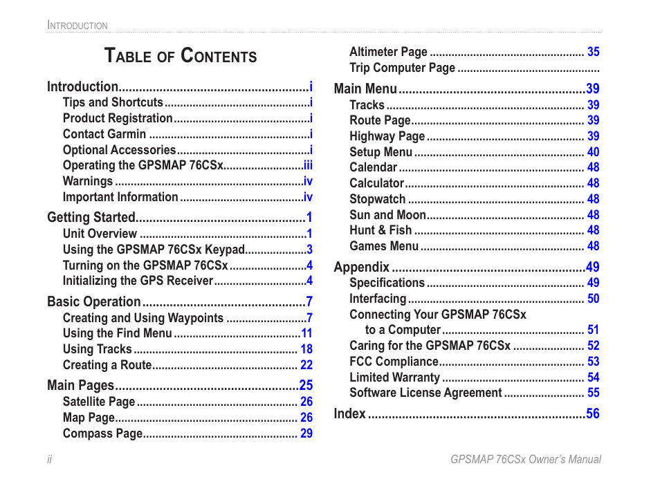 Garmin GPSMAP 76CSx User Manual | Page 4 / 64