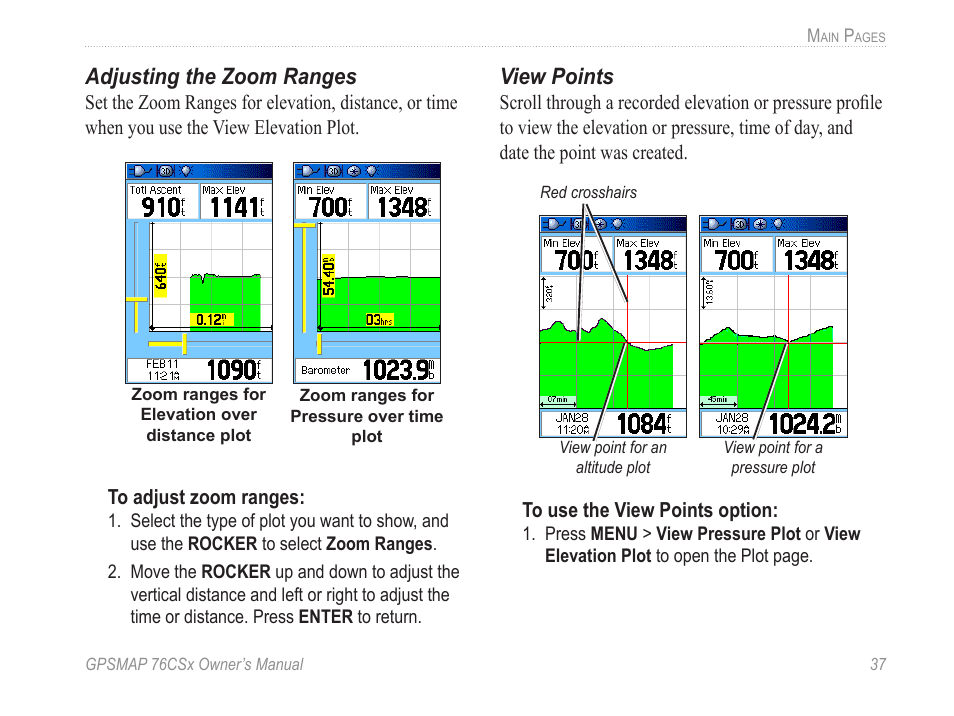 Adjusting the zoom ranges, View points | Garmin GPSMAP 76CSx User Manual | Page 43 / 64