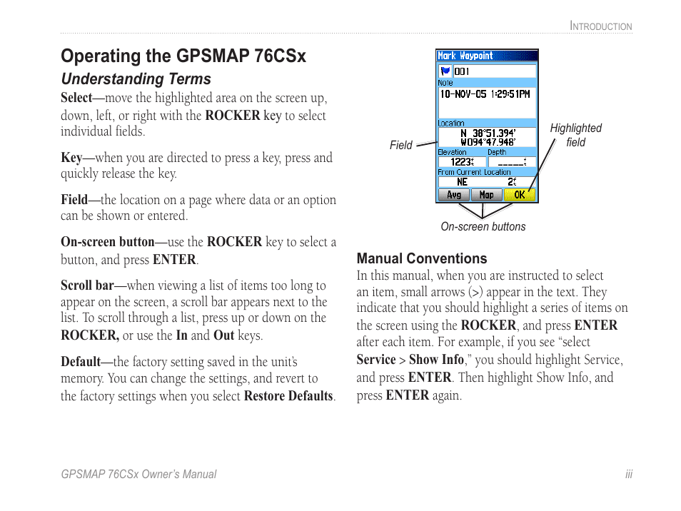 Operating the gpsmap 76csx, Operating the gpsm�p 76csx | Garmin GPSMAP 76CSx User Manual | Page 5 / 64