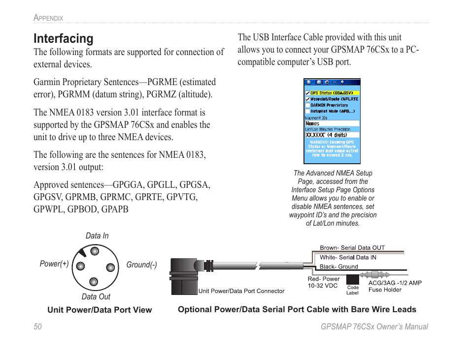 Interfacing | Garmin GPSMAP 76CSx User Manual | Page 56 / 64