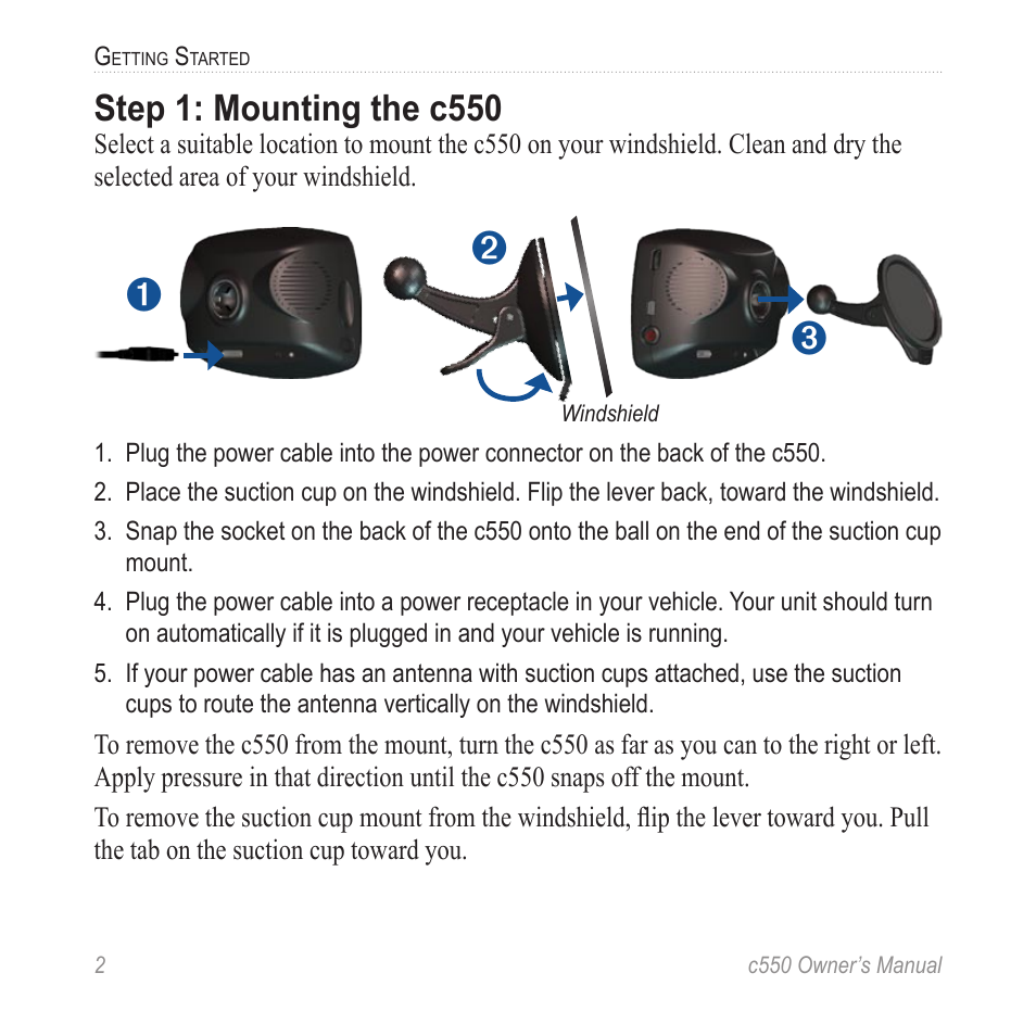 Step 1: mounting the c550 | Garmin StreetPilot c550 User Manual | Page 10 / 52