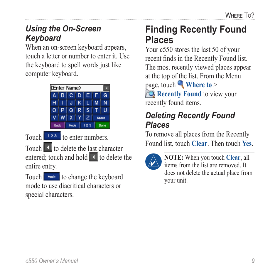 Finding recently found places | Garmin StreetPilot c550 User Manual | Page 17 / 52