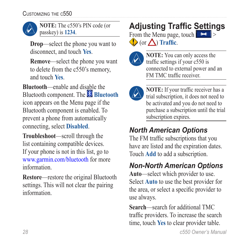 Adjusting traffic settings | Garmin StreetPilot c550 User Manual | Page 36 / 52