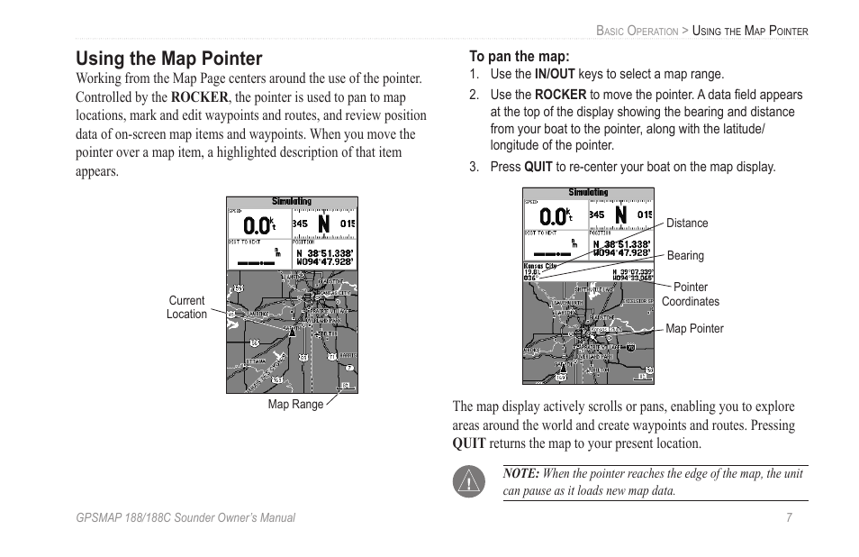 Using the map pointer | Garmin GPSMAP 188C Sounder User Manual | Page 13 / 126