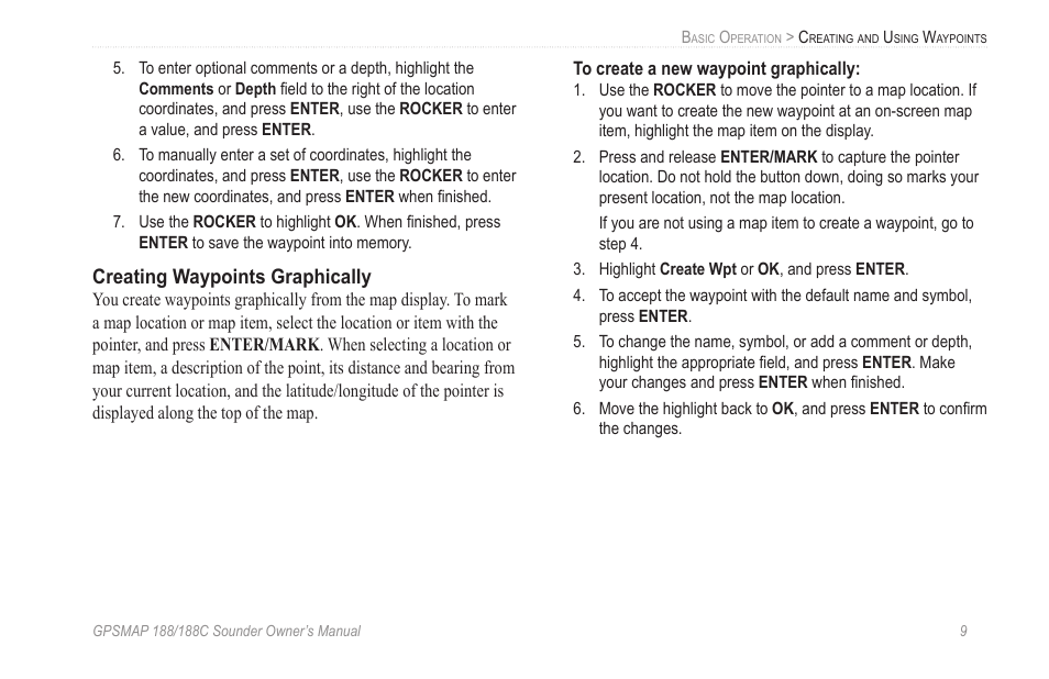 Creating waypoints graphically | Garmin GPSMAP 188C Sounder User Manual | Page 15 / 126