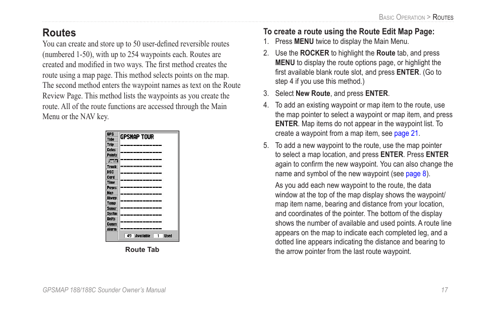 Routes | Garmin GPSMAP 188C Sounder User Manual | Page 23 / 126