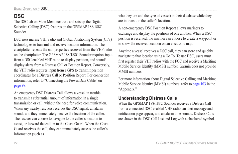 Understanding distress calls | Garmin GPSMAP 188C Sounder User Manual | Page 28 / 126