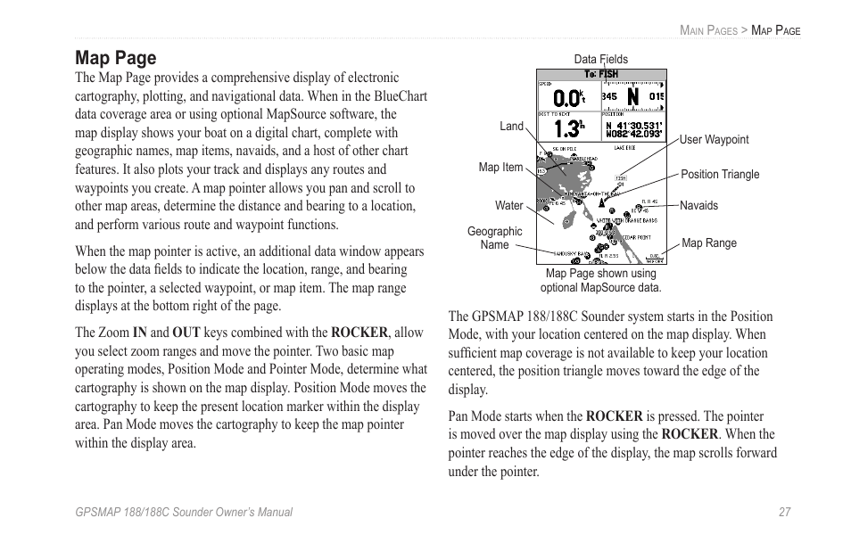 Map page | Garmin GPSMAP 188C Sounder User Manual | Page 33 / 126