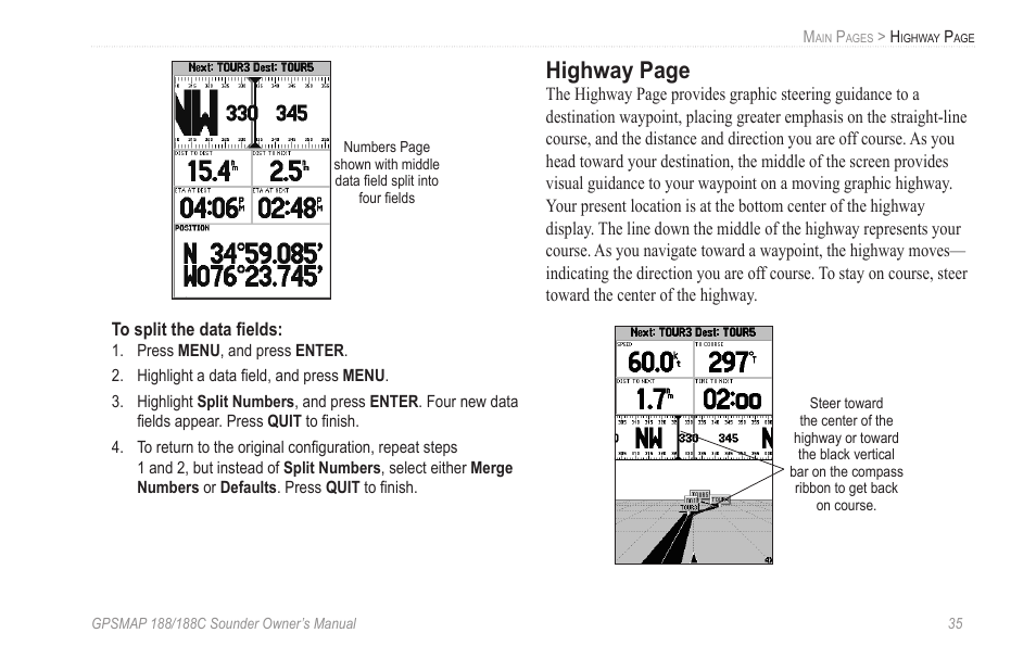 Highway page | Garmin GPSMAP 188C Sounder User Manual | Page 41 / 126