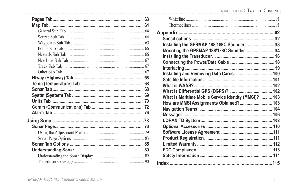 Garmin GPSMAP 188C Sounder User Manual | Page 5 / 126