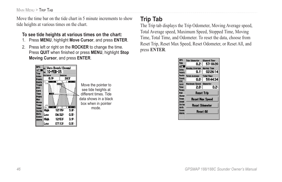 Trip tab | Garmin GPSMAP 188C Sounder User Manual | Page 52 / 126