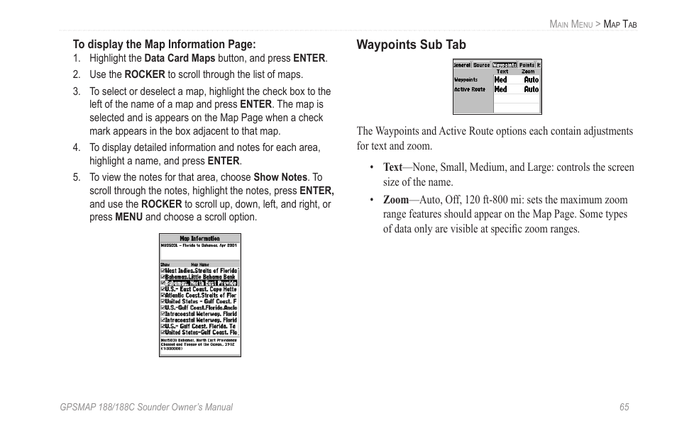 Waypoints sub tab | Garmin GPSMAP 188C Sounder User Manual | Page 71 / 126