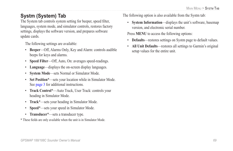 Systm (system) tab | Garmin GPSMAP 188C Sounder User Manual | Page 75 / 126