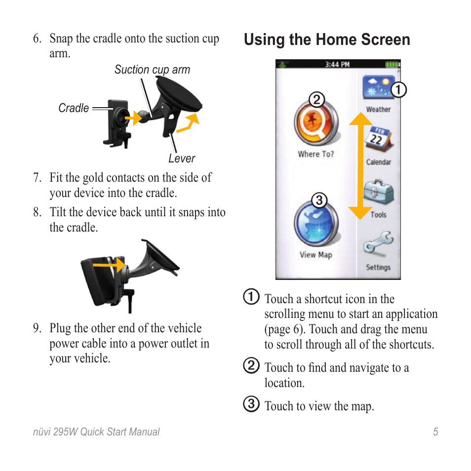 Using the home screen | Garmin nuvi 295W User Manual | Page 5 / 16