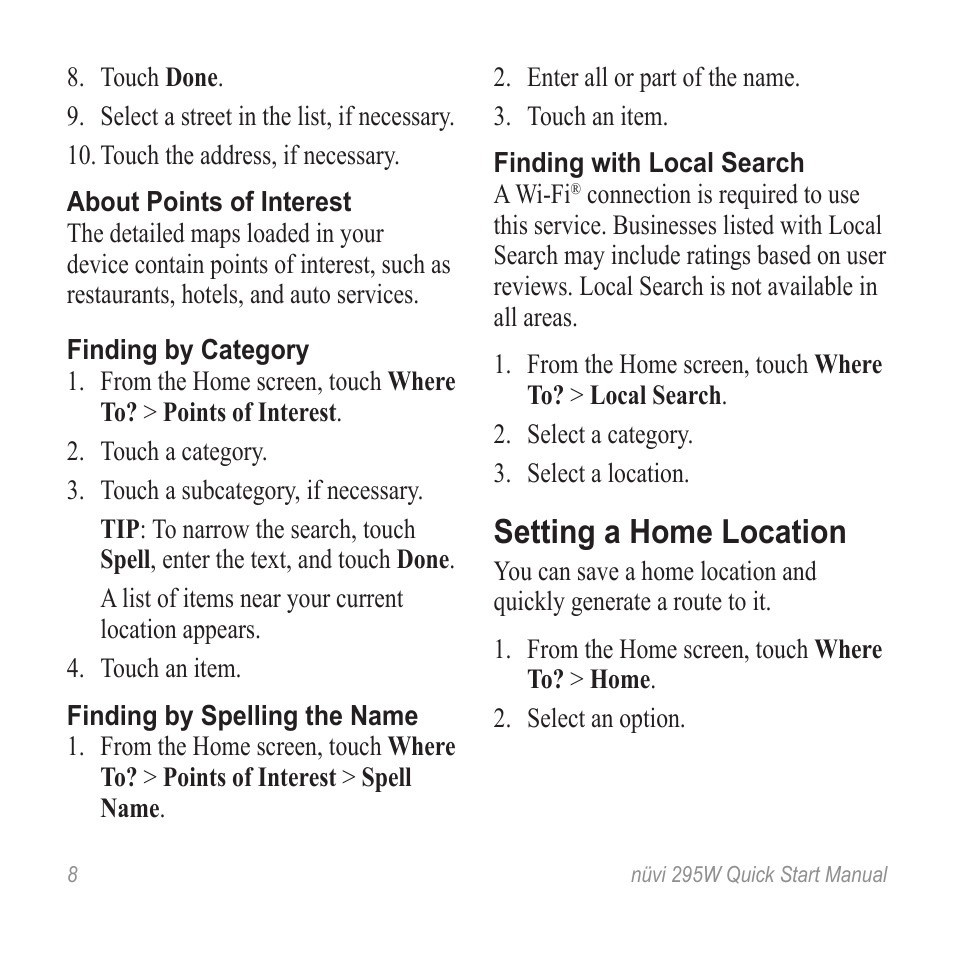 Setting a home location | Garmin nuvi 295W User Manual | Page 8 / 16