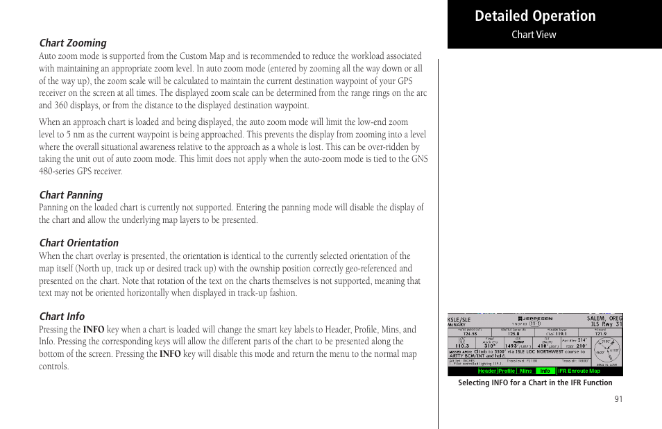 Chart zooming, Chart panning, Chart orientation | Chart info, Detailed operation | Garmin MX20 User Manual | Page 103 / 152