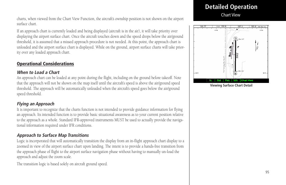Operational considerations, When to load a chart, Flying an approach | Approach to surface map transitions, Detailed operation | Garmin MX20 User Manual | Page 107 / 152