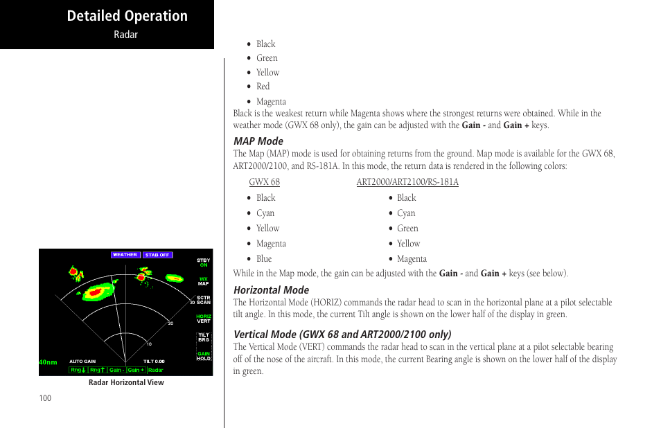 Map mode, Horizontal mode, Vertical mode (gwx 68 and art2000/2100 only) | Only), Detailed operation | Garmin MX20 User Manual | Page 112 / 152
