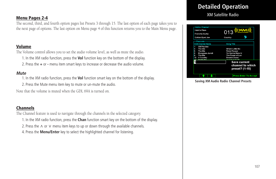 Volume, Mute, Channels | Detailed operation | Garmin MX20 User Manual | Page 119 / 152