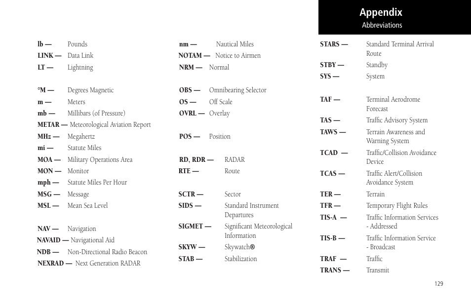 Appendix | Garmin MX20 User Manual | Page 141 / 152