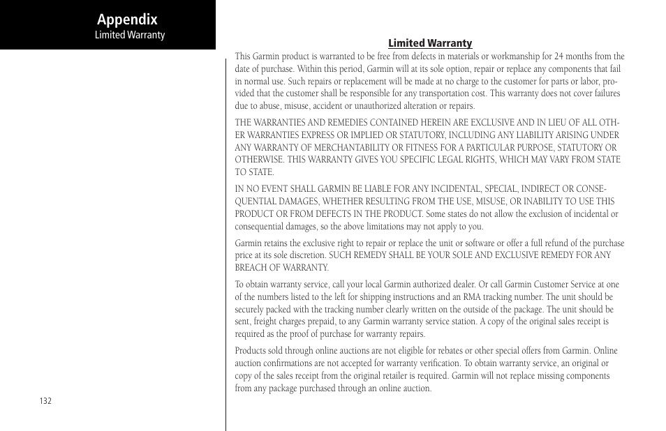 Appendix | Garmin MX20 User Manual | Page 144 / 152