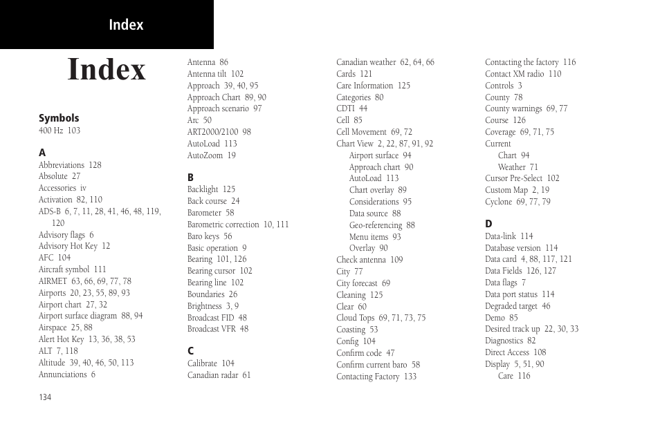 Index | Garmin MX20 User Manual | Page 146 / 152