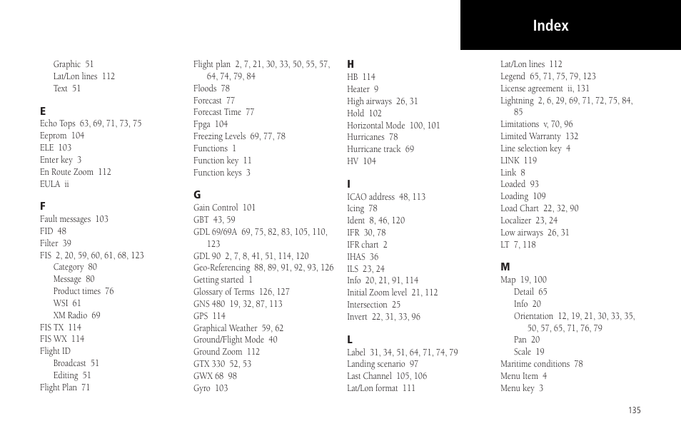 Index | Garmin MX20 User Manual | Page 147 / 152