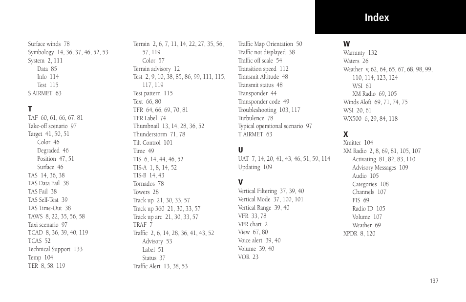 Index | Garmin MX20 User Manual | Page 149 / 152
